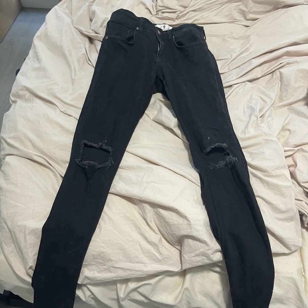 Father Sons  Stretch Black Denim - Holes in knees Look